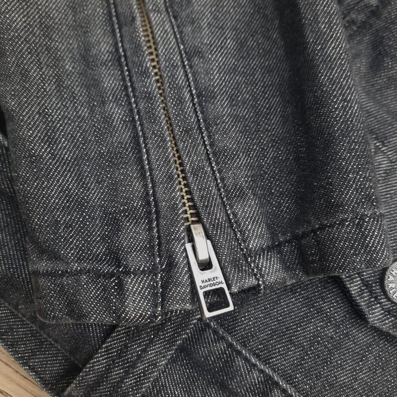Harley Davidson Denim Moto Jacket Womens XL Dark Gray Slim Fitted Full Zip - Picture 5 of 10
